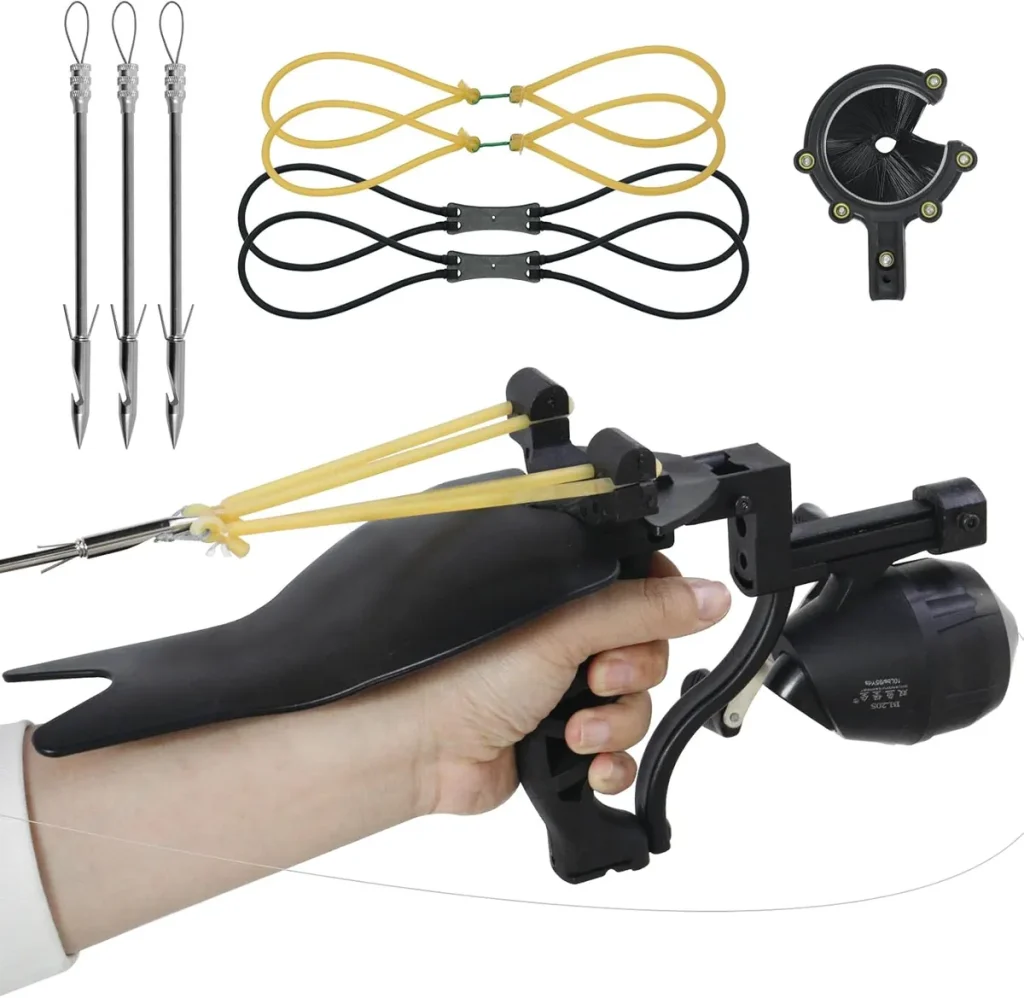 A fishing bow with a reel and wrist support