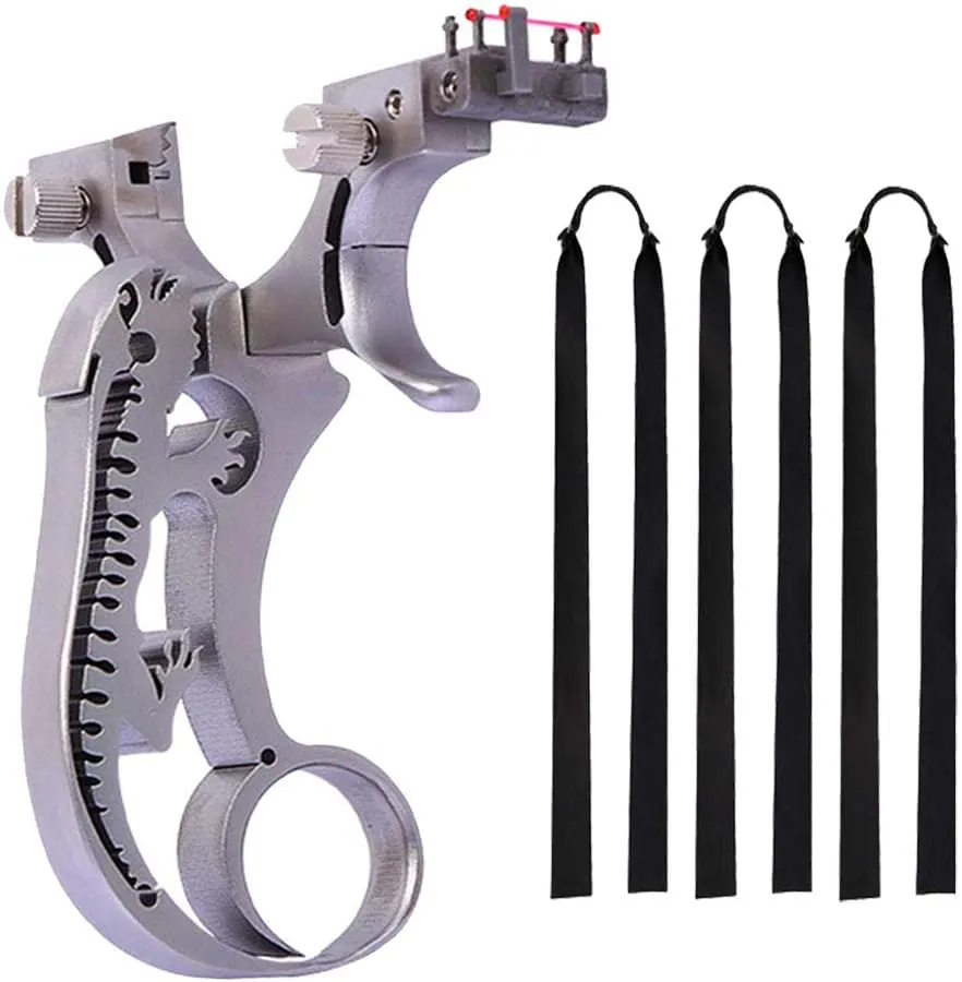 Lizard-Grip Stainless Slingshot Set – Fiber-Optic Sight, 5 Bands & Case