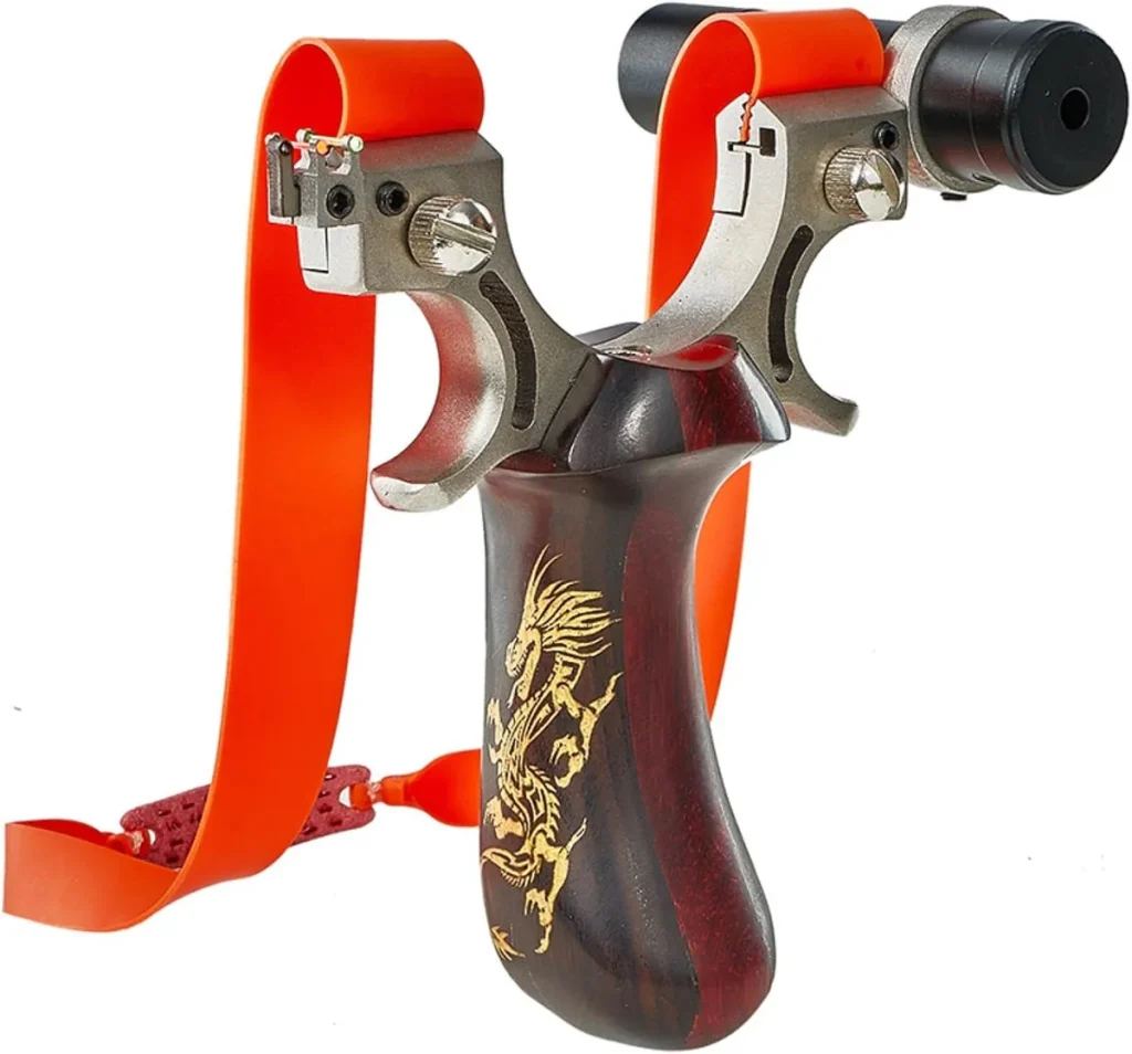 Redwood handle laser aiming slingshot