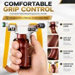 A wooden grip stainless steel slingshot