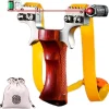 A wooden grip stainless steel slingshot