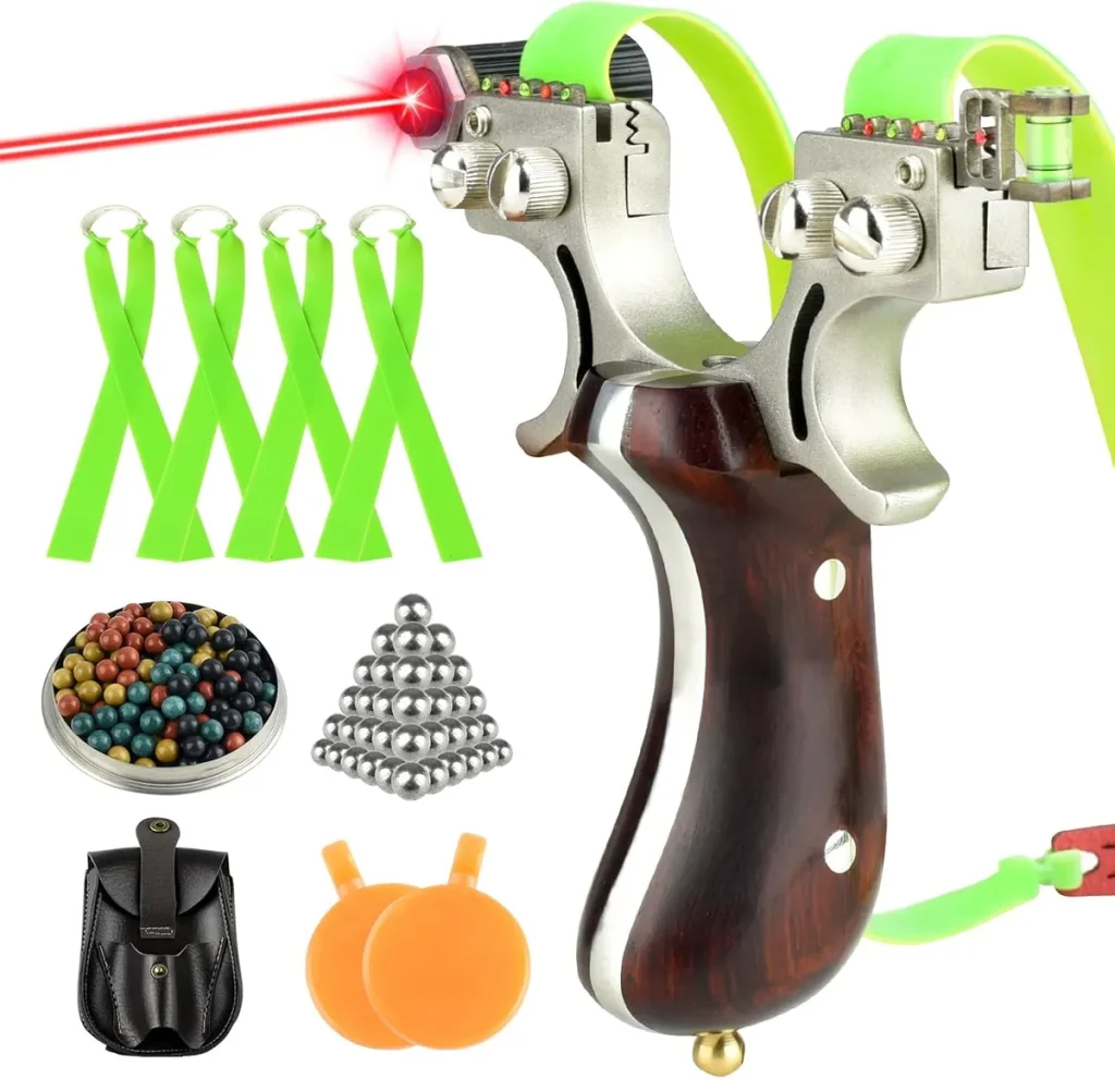 Wood and stainless slingshot set