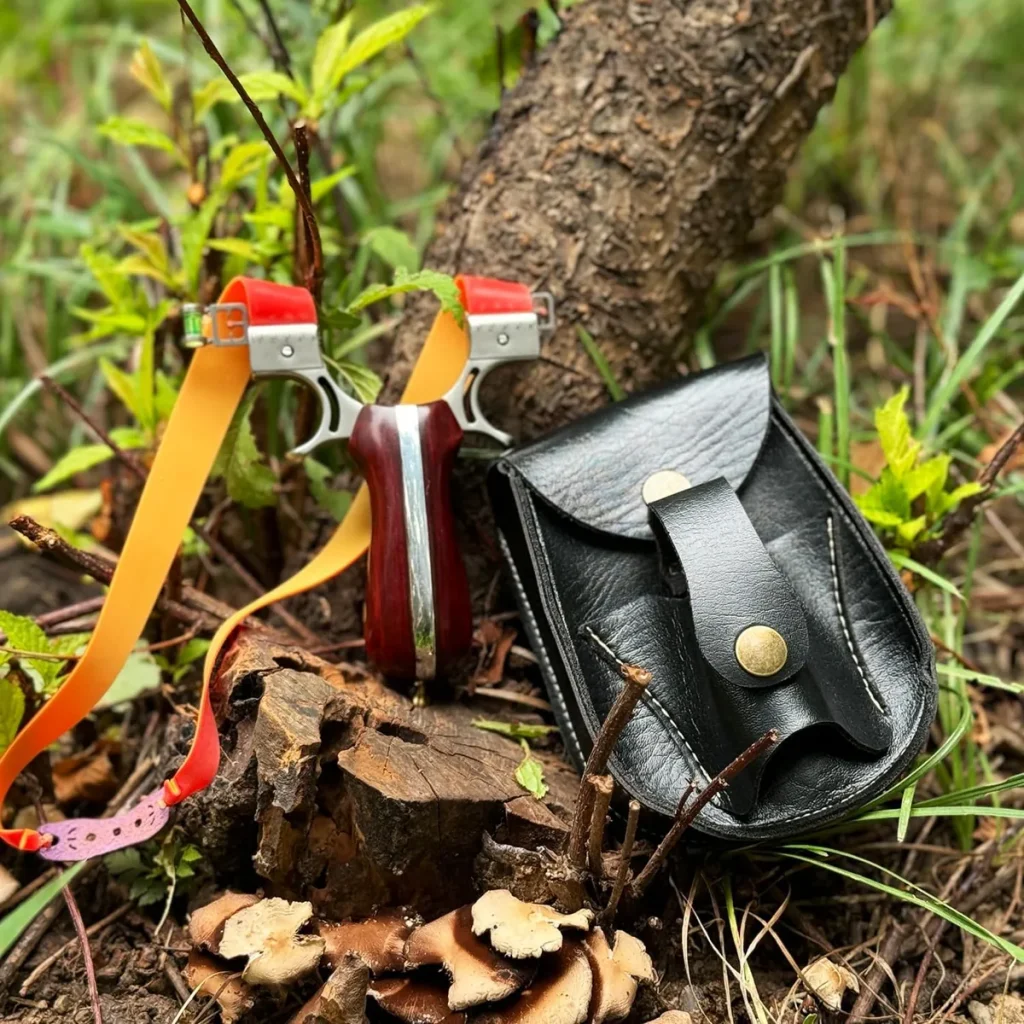 Wood-Handle Stainless Flat-Band Slingshot Set