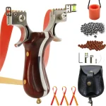 Wood-Handle Stainless Flat-Band Slingshot Set