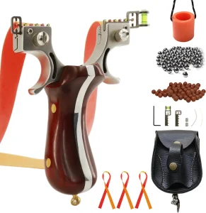 Wood-Handle Stainless Flat-Band Slingshot Set
