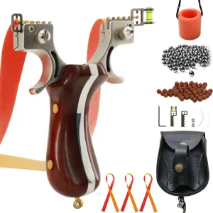 Wood-Handle Stainless Flat-Band Slingshot Set