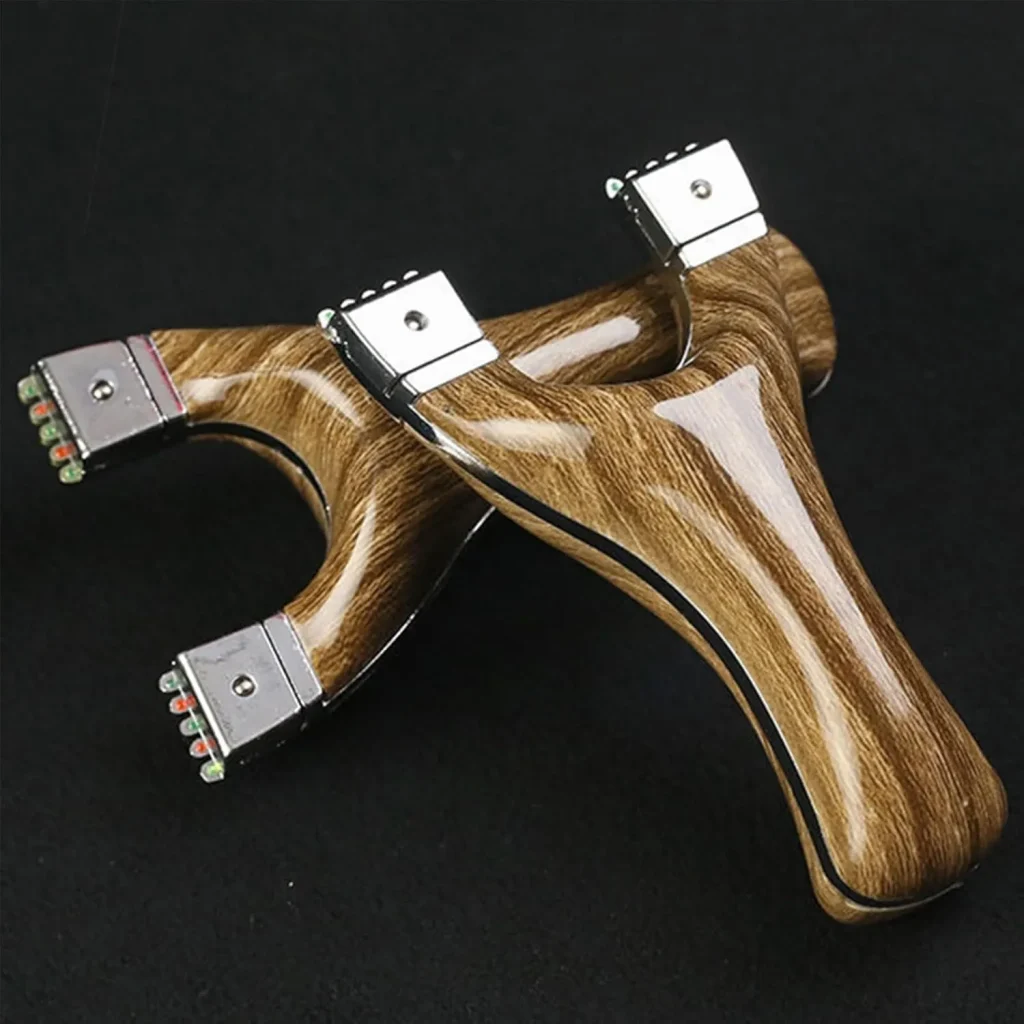 Wood-grain metal core slingshot set