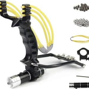 Handheld flashlight-equipped stainless steel slingshot