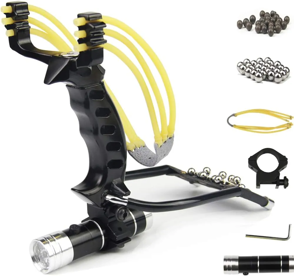Handheld flashlight-equipped stainless steel slingshot